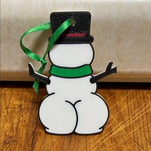 Snowman Ornament with Green Ribbon